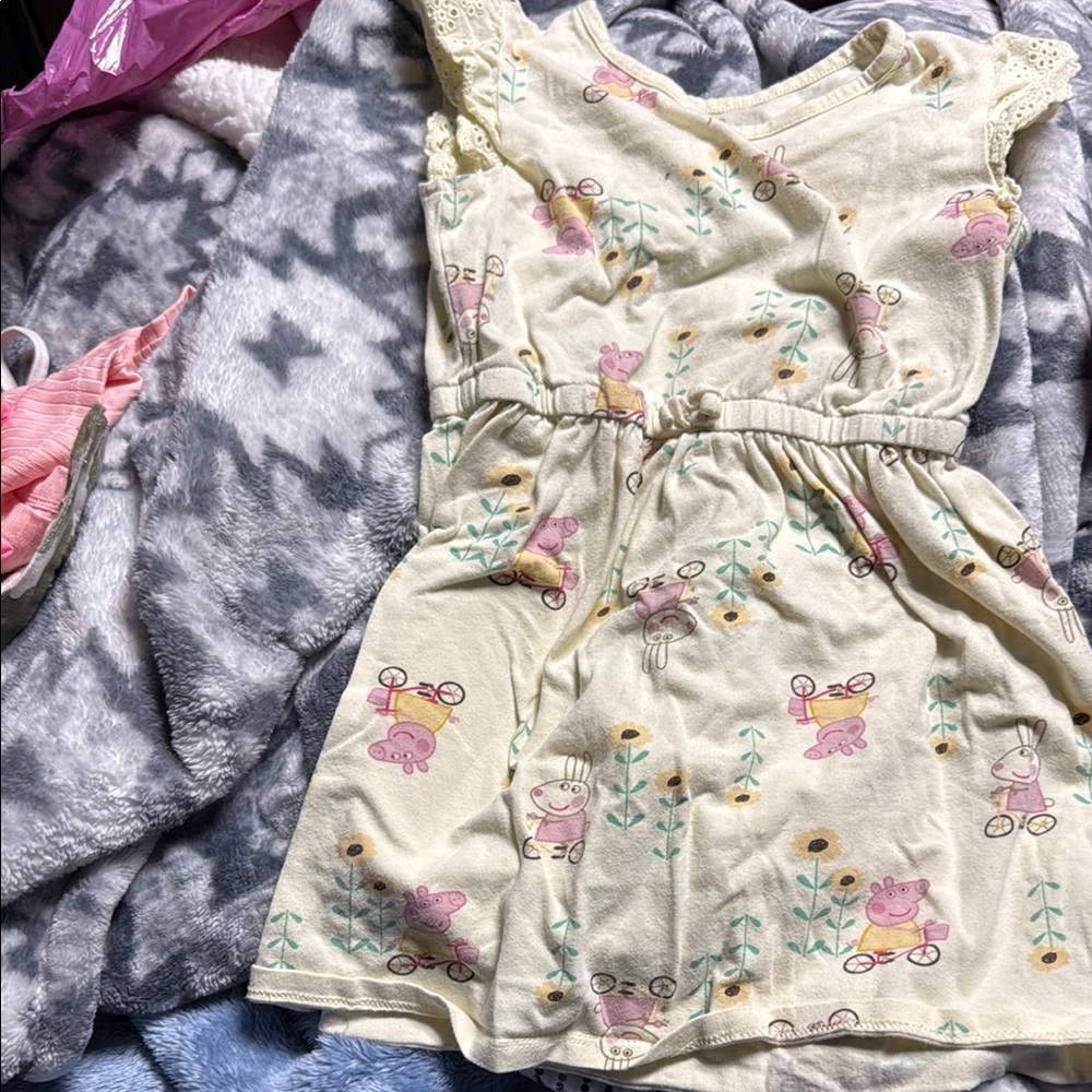 Kids Yellow Dress with Cartoon Print